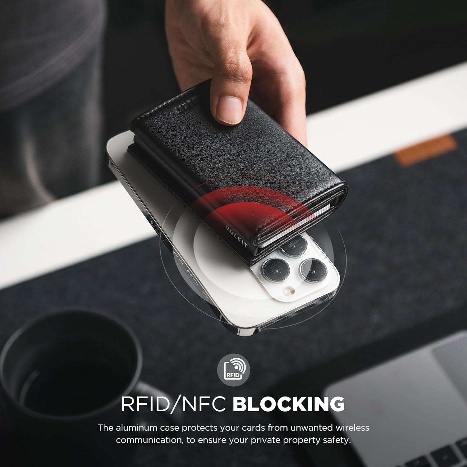 VULKIT Pop up Card Wallet Minimalist Cash Wallets RFID Blocking Leather Smart Credit Card Holder with ID window for Men