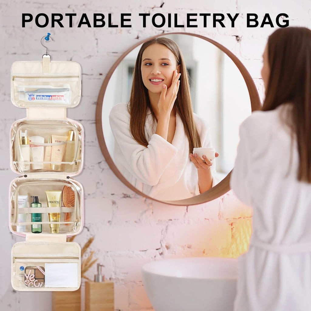 TOPEAST Travel Toiletry Bag - Hanging Toiletry Bag for Women, Large Capacity Personalized Travel Toiletry Bag and Makeup Bag, Portable Travel Organizer for Toiletries, Shampoo, Cosmetics - Letter C
