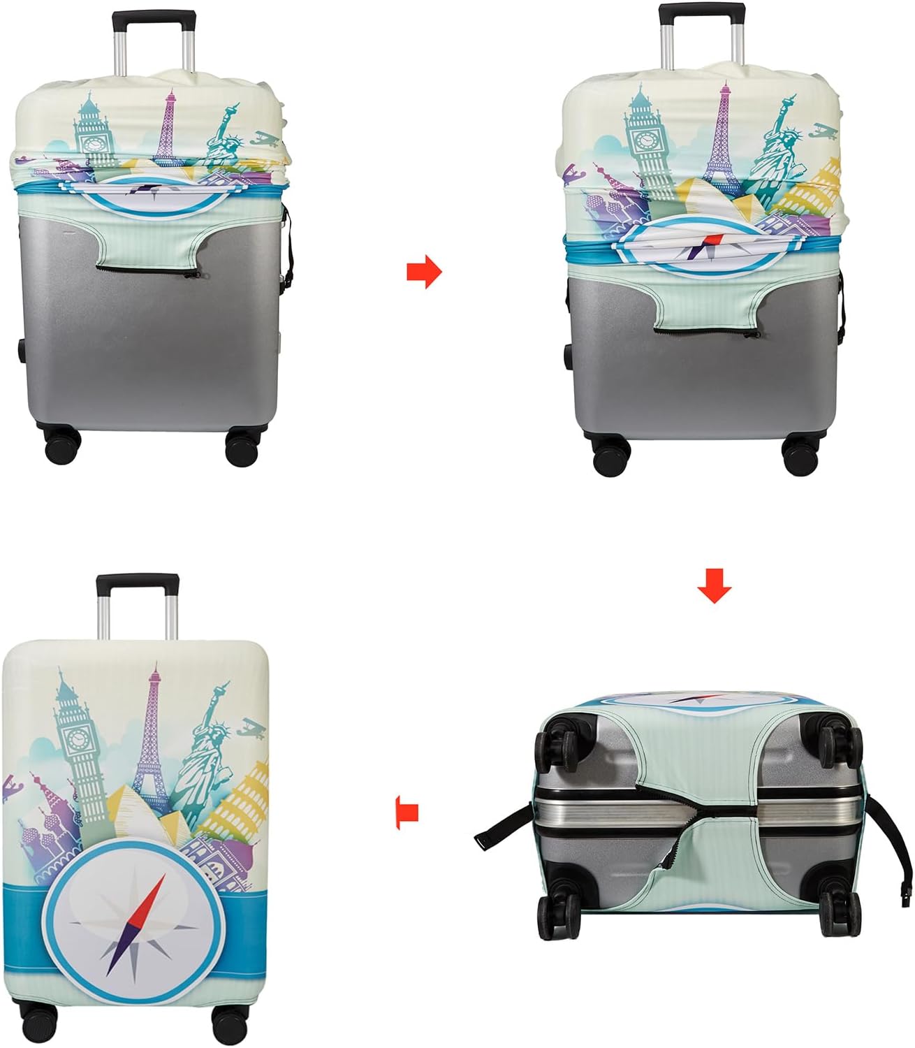 WUJIAONIAO Travel Luggage Cover Spandex Suitcase Protector Washable Baggage Covers (M (for 22-24 inch luggage), compass)