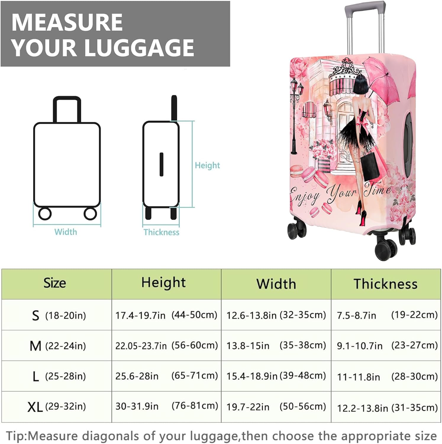 Travel Luggage Cover Suitcase Protector Fits 18-32 Inch Wheel Covers PatternedTravel Related Items Flower Luggage Protector Elastic XL