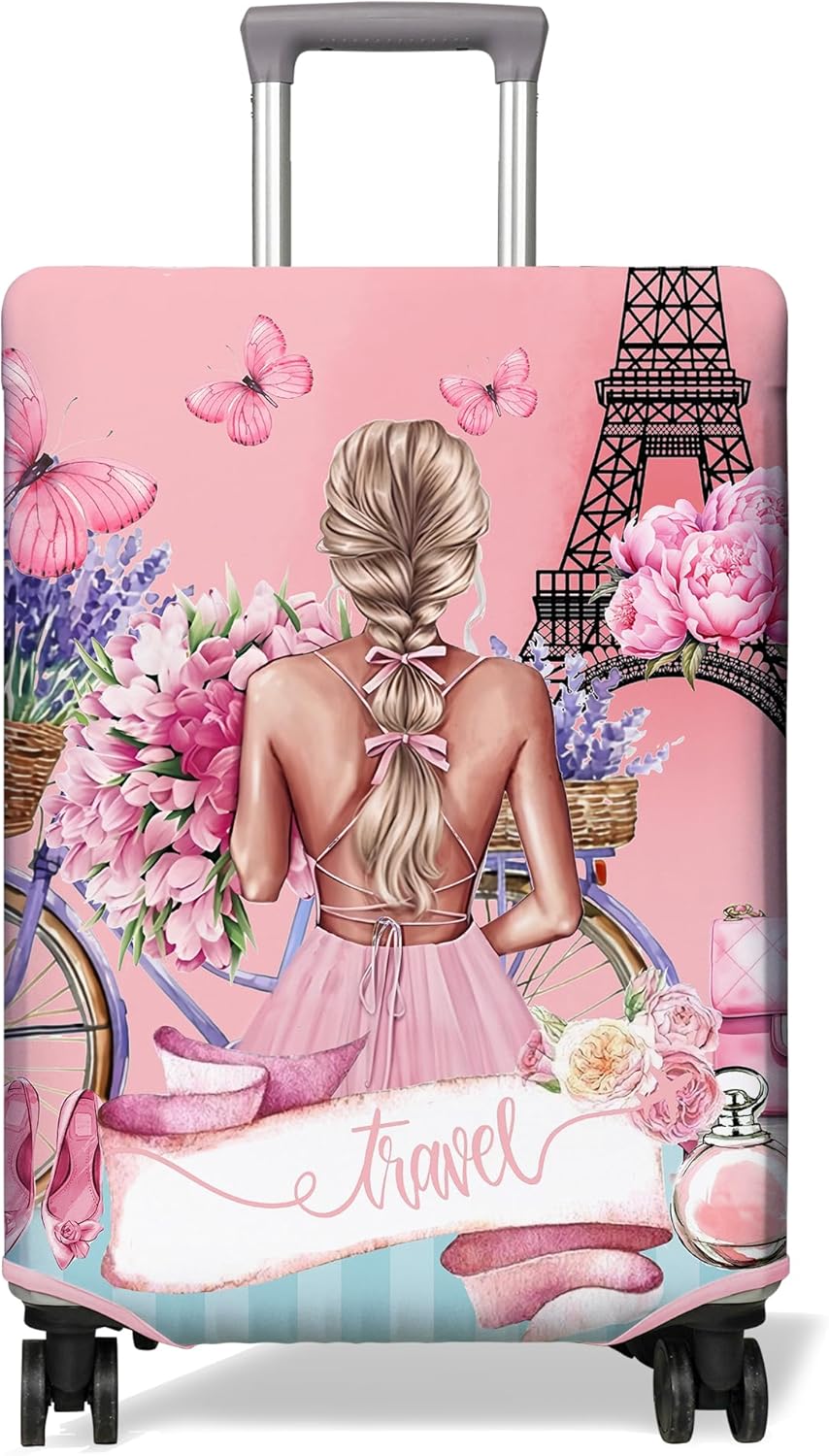 Travel Luggage Cover Suitcase Protector Fits 18-32 Inch Wheel Covers PatternedTravel Related Items Flower Luggage Protector Elastic L