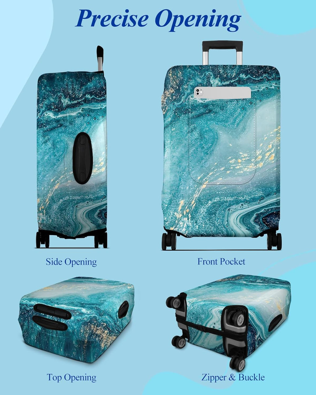 Slohif Luggage Cover for Suitcase Tsa Approved Protector - Luggage Sleeve Large Suit Case Cover Travel Stretch Baggage Case Protective Washable Fit 30-32 Inch Sea Wave XL