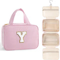TOPEAST Travel Toiletry Bag for Women - Hanging Toiletry Bag Makeup Bag, Portable Toiletries Travel Bag and Cosmetic Bag Essentials - Letter Y, Pink