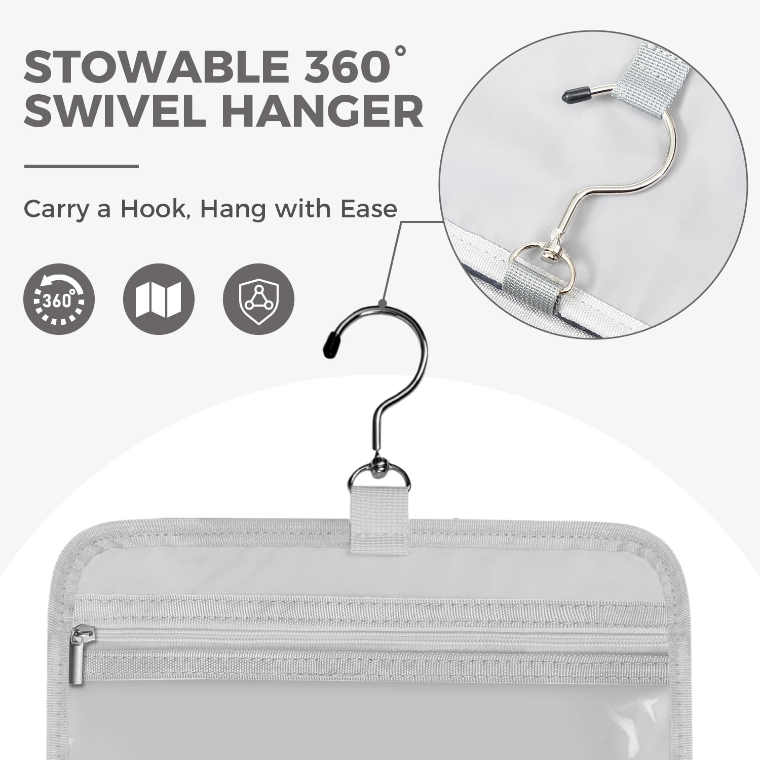 Toiletry Bag For women,Portable Hanging Organizer,4 Leakproof Compartment for full-sized Conditioner, Brushes Set, Makeup Accessories,Visible and easy to access.M-grey