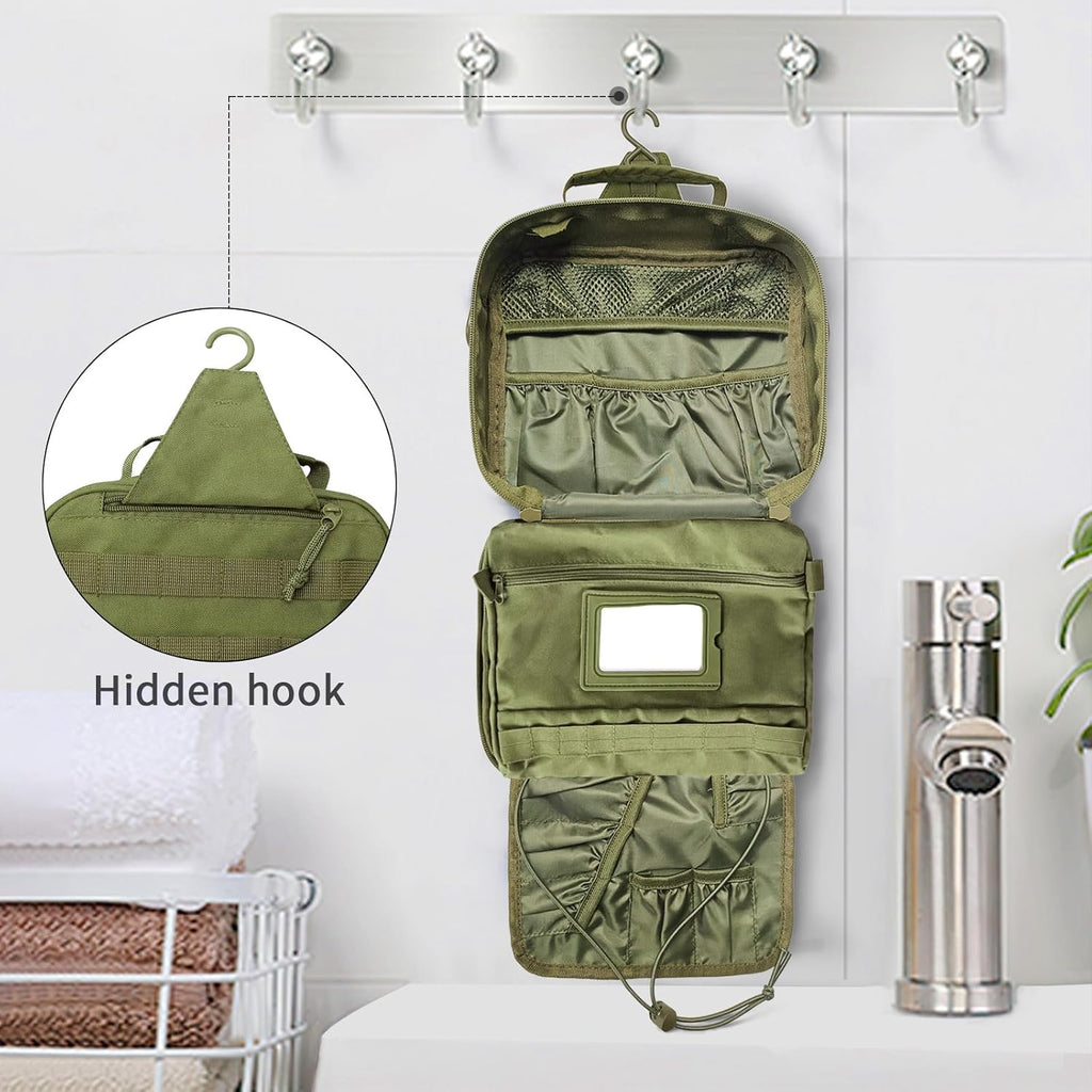 SUNRISING Tactical Toiletry Bag for Men - Hanging Travel Dopp Kit, Shaving Hygiene Organizer, Durable Bathroom Essentials for Short Trips & Camping Army Green