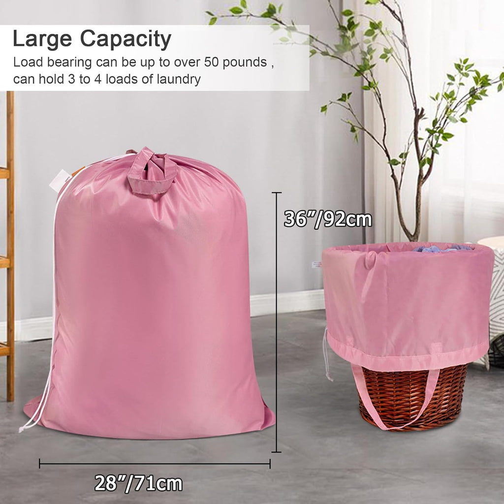 Polecasa Heavy Duty Large Laundry Bag with 130gsm Tear Resistant Fabric and Handles, Easy to Carry Durable Dirty Clothes Drawstring Bag, Perfect for College Dorm, Travel - 28”x36”, Pink
