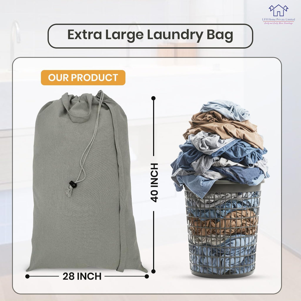 LFH Home Cotton Canvas Extra Large Laundry Bag with Handle, Heavy Duty Drawstring Closure Washable Laundry Bags, School Travel, Home, Hotel, College Dorm, Organizer Sack, Toys Clothes 28x40-Grey