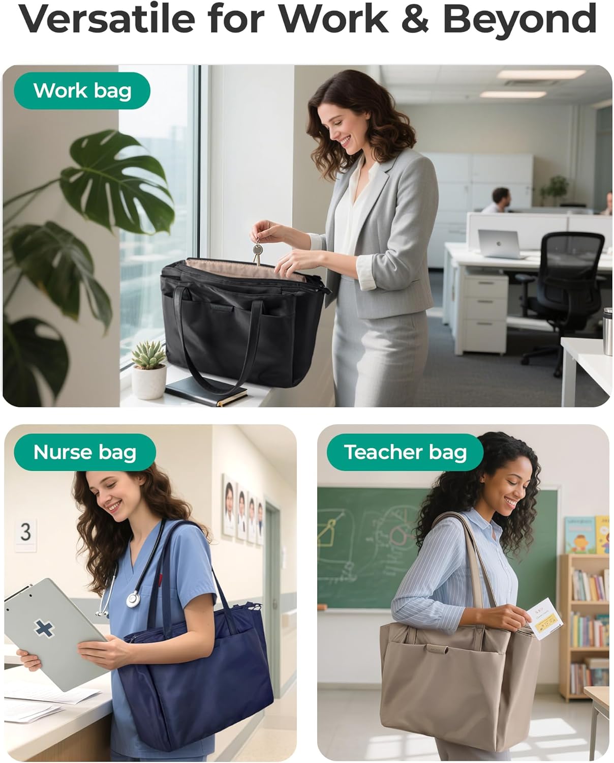 BAGSMART Tote Bag for Women with Compartments, Work Tote Bag with Zipper Women Purse Crossbody Shoulder Handbag with Strap