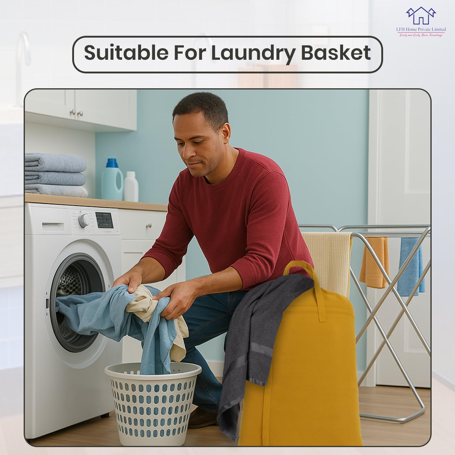 LFH Home Cotton Canvas Large Laundry Bag with Handle, Heavy Duty Drawstring Closure Washable Laundry Bags, School Travel, Home, Hotel, College Dorm, Organizer Sack, Toys Clothes 28x40-Yellow