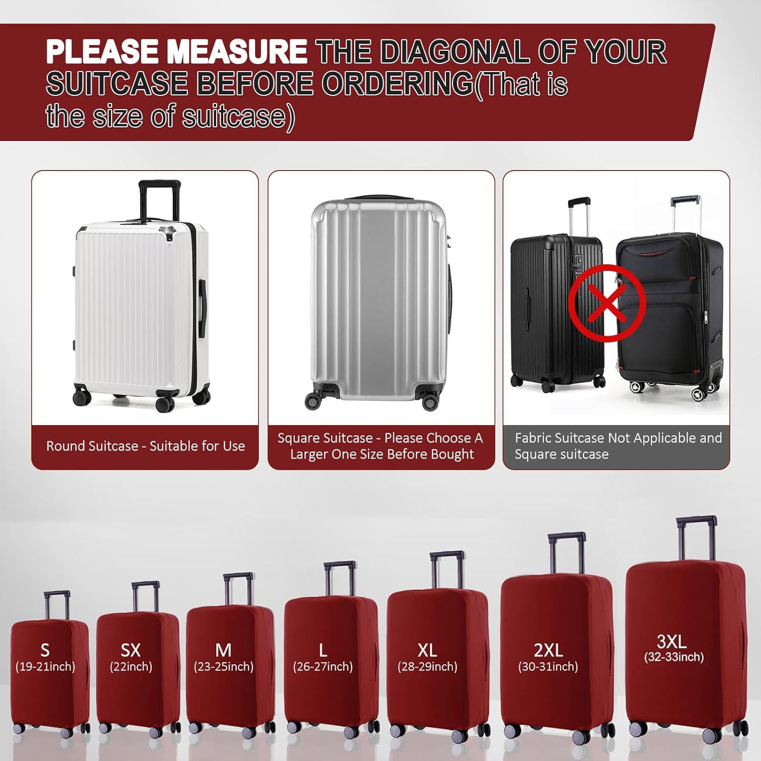 Travel Luggage Cover Suitcase Protector Scratch-Resistant Fit 19-31 Inch Suitcase, Not Included Suitcase (Claret, XL(28-29 inch))