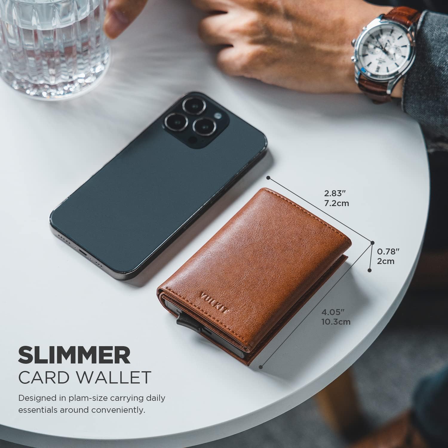 VULKIT Pop up Card Wallet Minimalist Cash Wallets RFID Blocking Leather Smart Credit Card Holder with ID window for Men(Brown)