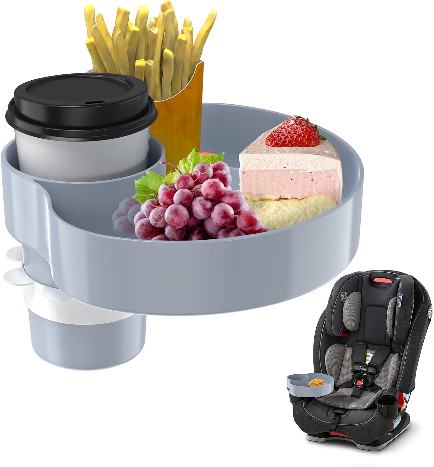 Kids Car Seat Tray, Travel Tray with Cup Holder for Toddler Baby, Kids Car Seat Food Snack Organizer for Road Trip, Stroller Snack Organizer Travel Must Haves Toddler Must Haves (Light Grey, 1 PCS)