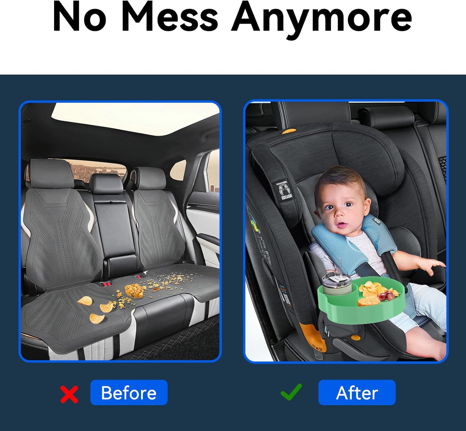 [2 Packs] Kids Car Seat Tray, Travel Tray with Cup Holder for Toddler Baby, Kids Car Seat Food Snack Organizer for Road Trip, Stroller snack Organizer Travel Must Haves (Light Green)