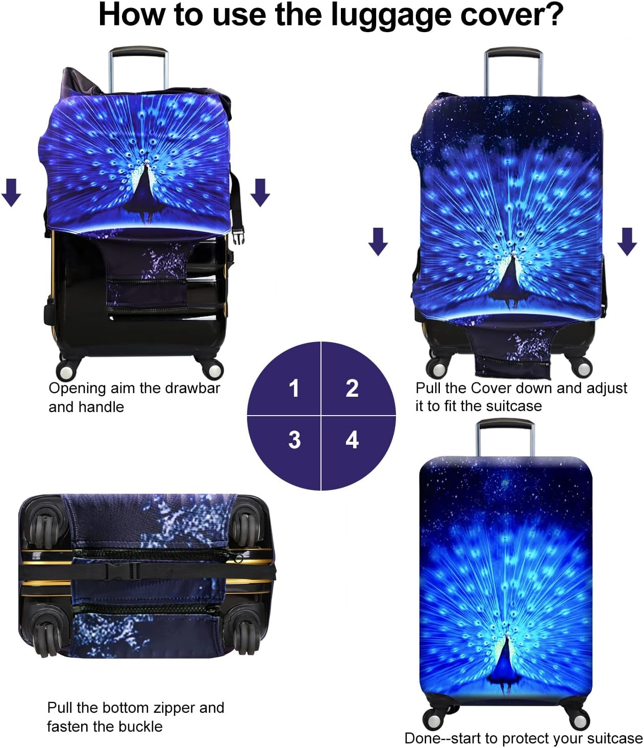 7-Mi Suitcase Cover 3D Print Design Travel Luggage Protector Trolley Case Cover 19"-20" Sleeve, BluePeacock