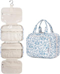 Narwey Hanging Floral Toiletry Bag for Women Travel Makeup Bag Organizer Toiletries Bag for Travel Size Essentials Accessories Cosmetics (Little Blue Flower (Medium))