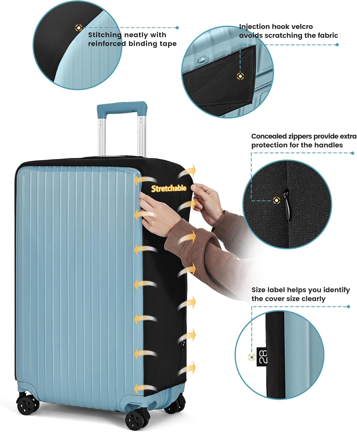 Travelkin Clear Luggage Cover Protectors For Suitcase Transparent TPU Suitcase Cover Protector Fit 18-32 Inch Luggage