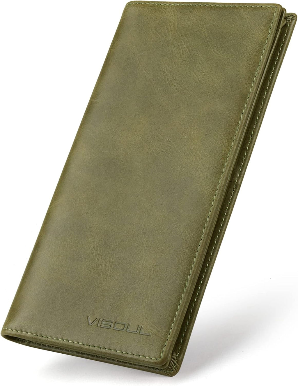 VISOUL Mens Long Bifold Checkbook Wallets Genuine Leather, Tall Checkbook RFID Wallets with Multi Card Pocket for Men (Olive Green)