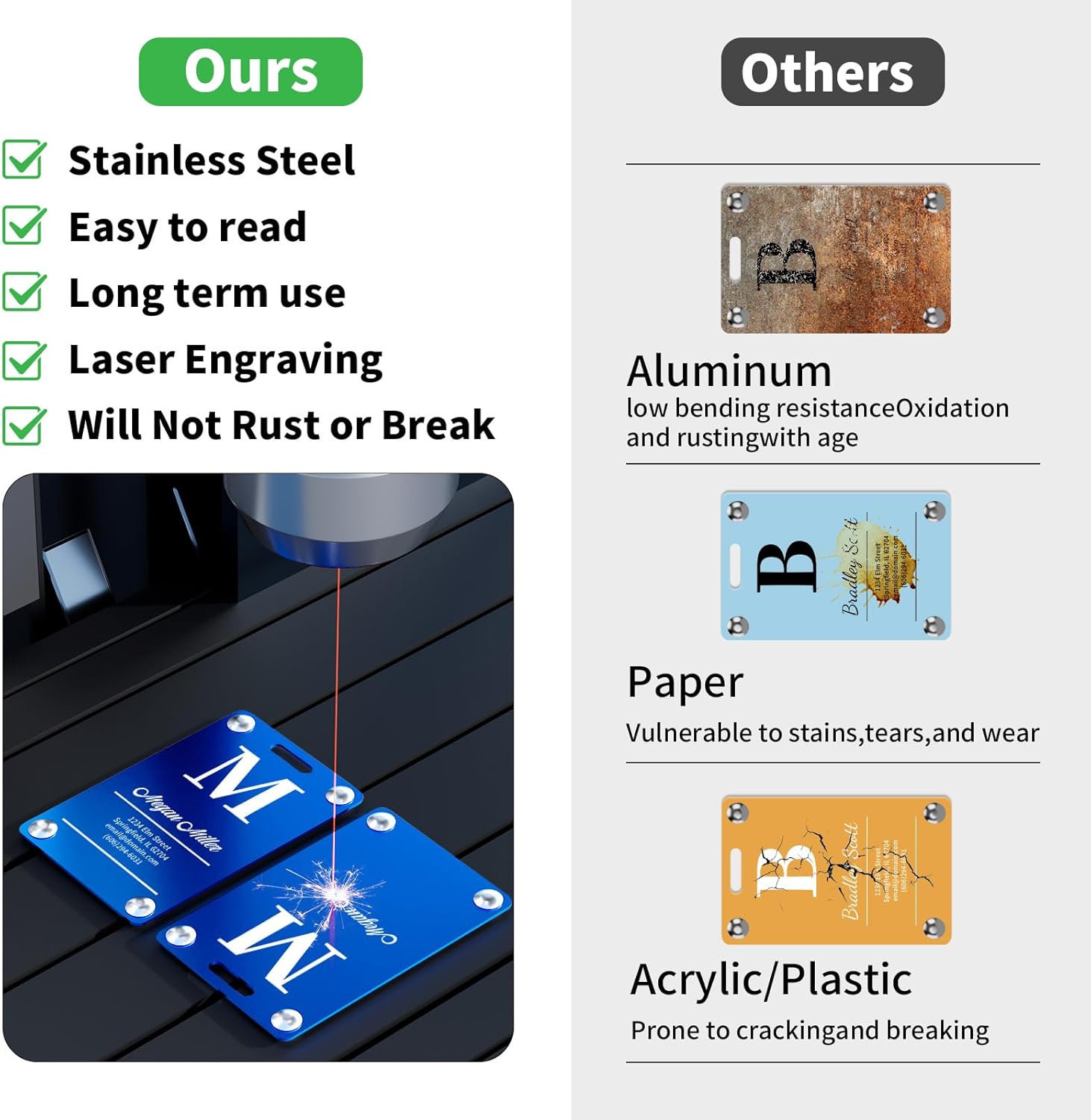 6 Pack Personalized Luggage Tags for Suitcases, Handmade Engraved Stainless Steel Custom Luggage Tags for Cruise Travel with Stainless Loop, Suitcase Identifier Metal Name Baggage Tag