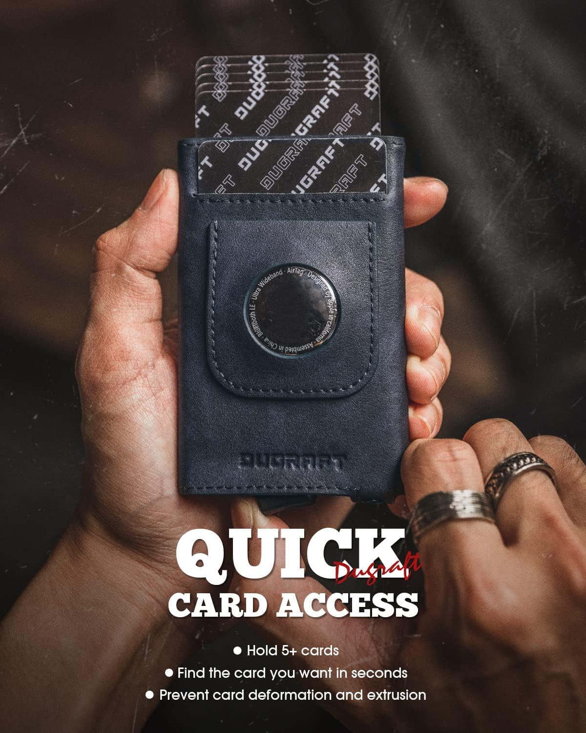 DUGRAFT Pop Up Wallet with AirTag Holder, RFID Blocking Air Tag Wallet with Money Clip Smart Credit Card Holder Wallet for Men(AirTag Not Included)