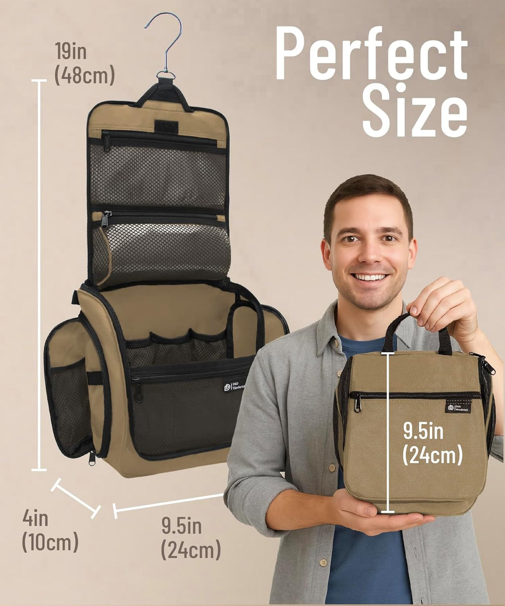 D&D Hanging Travel Toiletry Bag for Men and Women – Cosmetics, Makeup and Toiletries Organizer Kit with 10 Compartments, Quality Zippers, XXL Metal Swivel Hook, Water-Resistant Nylon