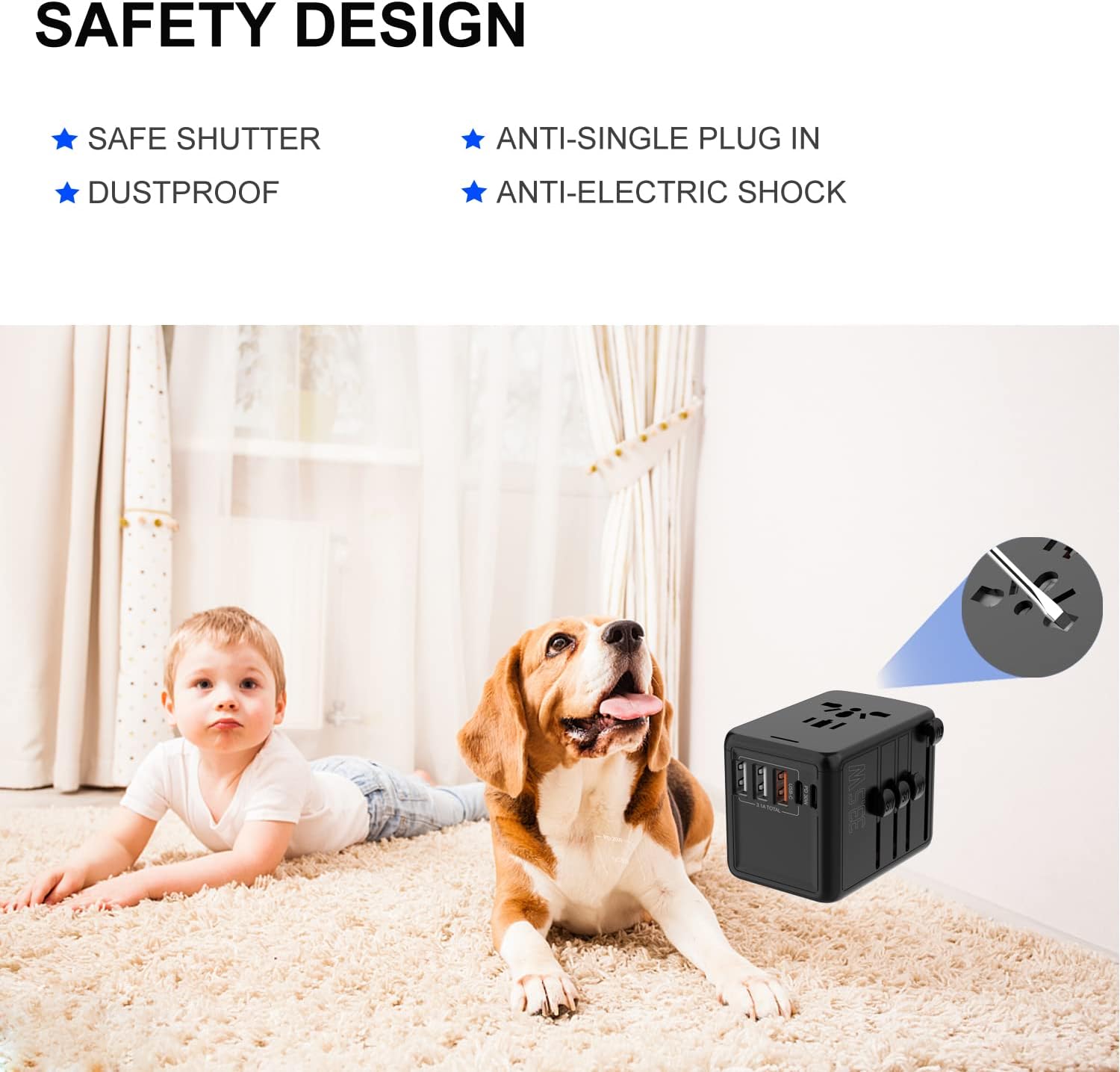 JMFONE 35W PD Universal Travel Adapter, Fast Charging International Power Plug Adapter with 3*USB-A & 2*USB-C Ports and Multi AC Sockets, All-in-one Travel Outlet Conversion Plugs for 200+ Countries