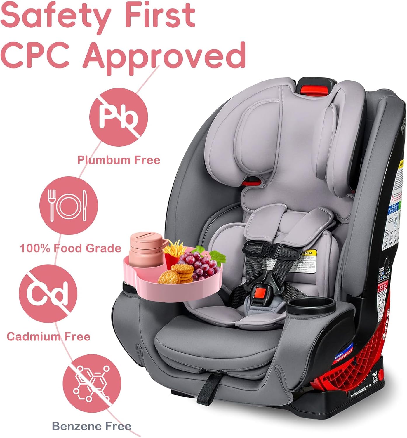 Kids Car Seat Tray, Travel Tray with Cup Holder for Toddler Baby, Kids Car Seat Food Snack Organizer for Road Trip, Stroller Snack Tray Travel Must Haves Toddler Must Haves (Pink)