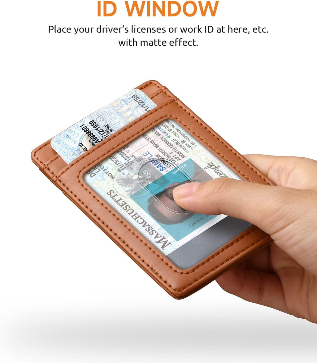 Buffway Mens Slim Wallet, Minimalist Thin Front Pocket Leather Credit Card Holder with RFID Blocking for Work Travel
