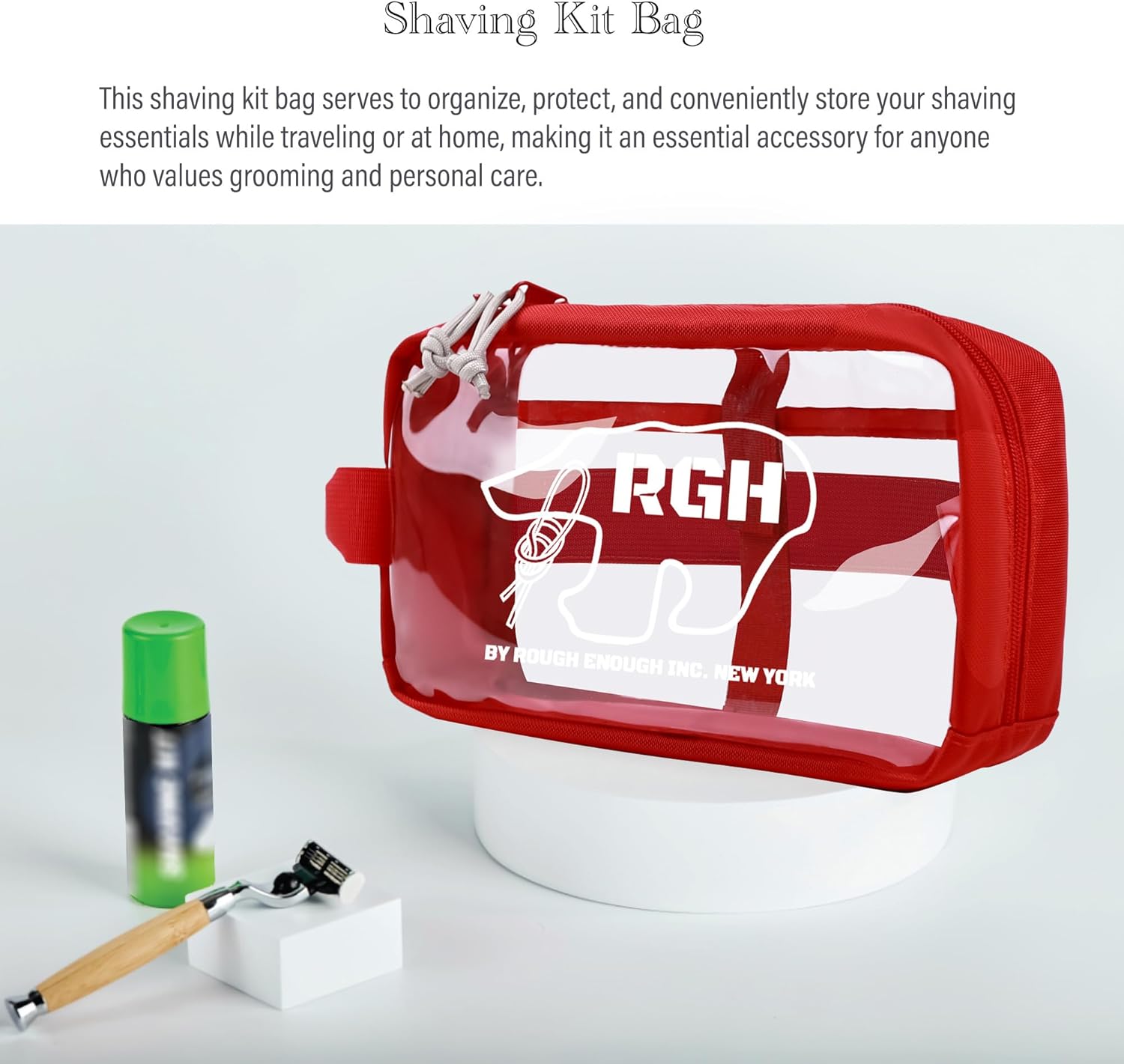 Rough Enough Clear Toiletry Bag Travel Cosmetic Makeup Toothbrush Case Pouch Organizer for Women Men Leakproof Traveling Essentials Red