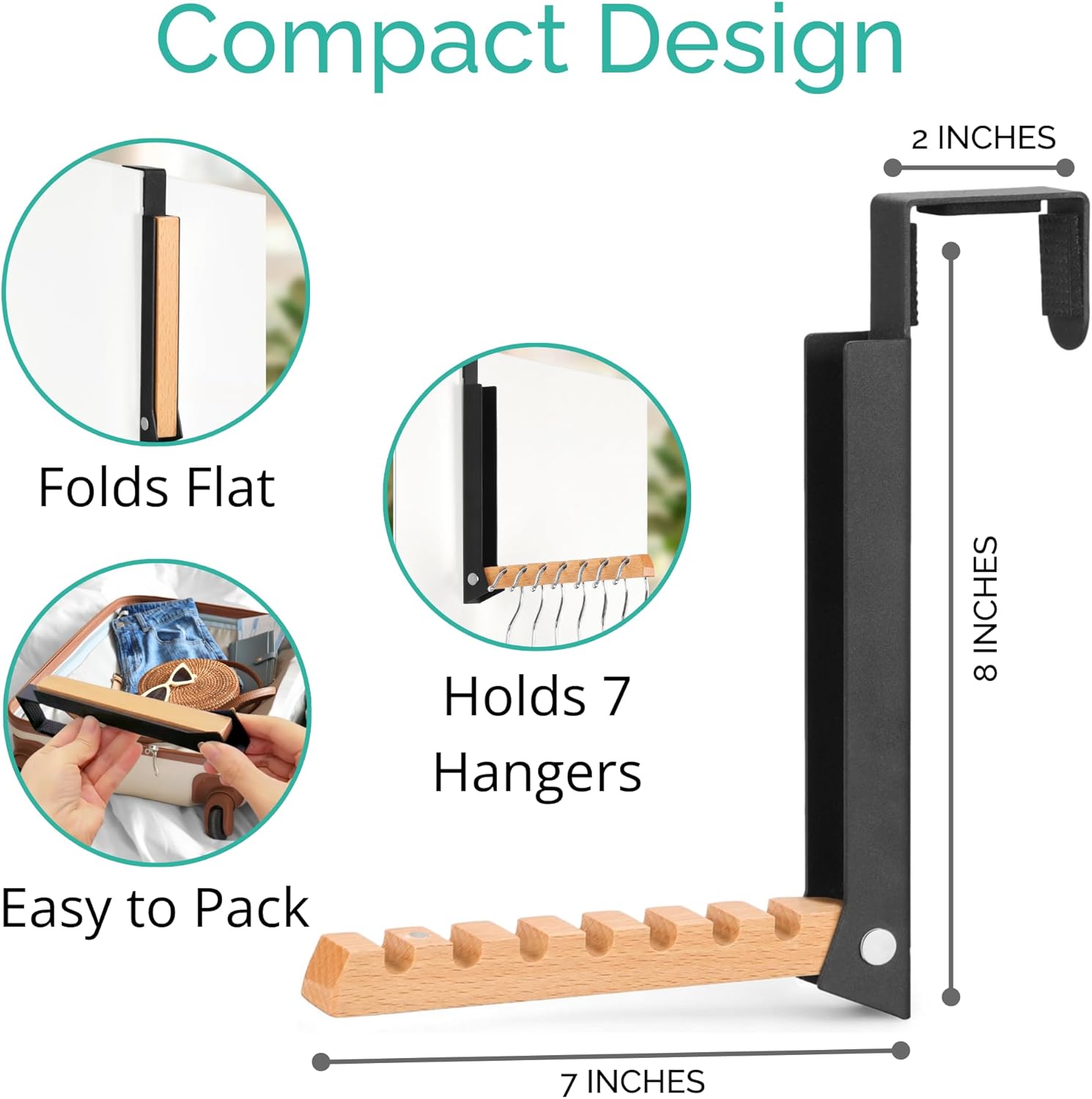 Over The Door Coat Rack: Portable Folding Travel-Friendly Over The Door Clothes Hanger and Laundry Hanger, Ideal for Compact Spaces and On-The-Go Use - 2PCS (Black)