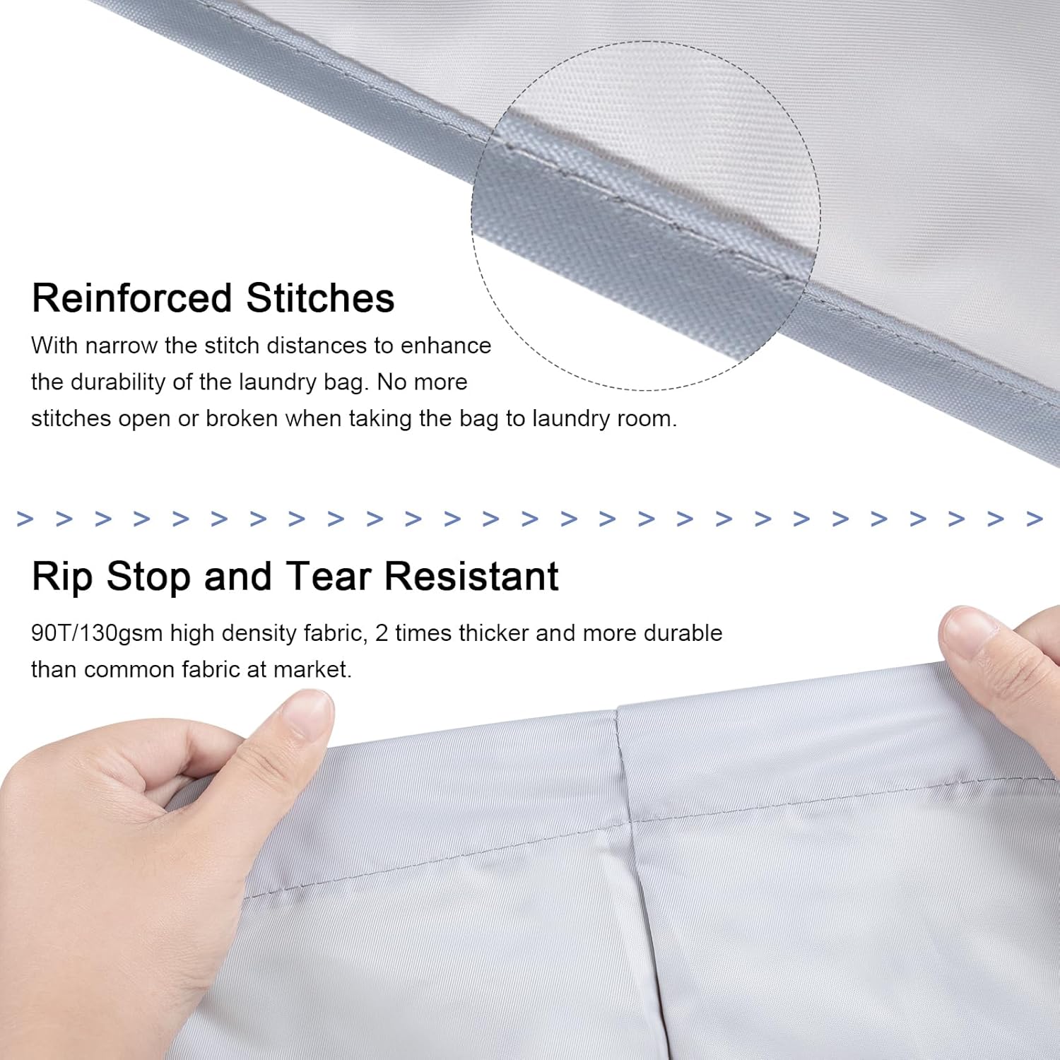 Polecasa Heavy Duty Laundry bag, 28 x36 inches Large Laundry Bag with 130gsm Tear Resistant Fabric and Handles, Durable Clothes Drawstring Bag for Laundry Hamper, College, Dorm, Travel, Silver