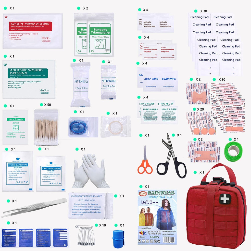 First Aid Kit Med Medical - Kit Rip-Off 180 pcs Water-Resistant Emergency Kit for Camping Hiking Home Outdoor Truck Vehicle Car Fishing Travel Biking