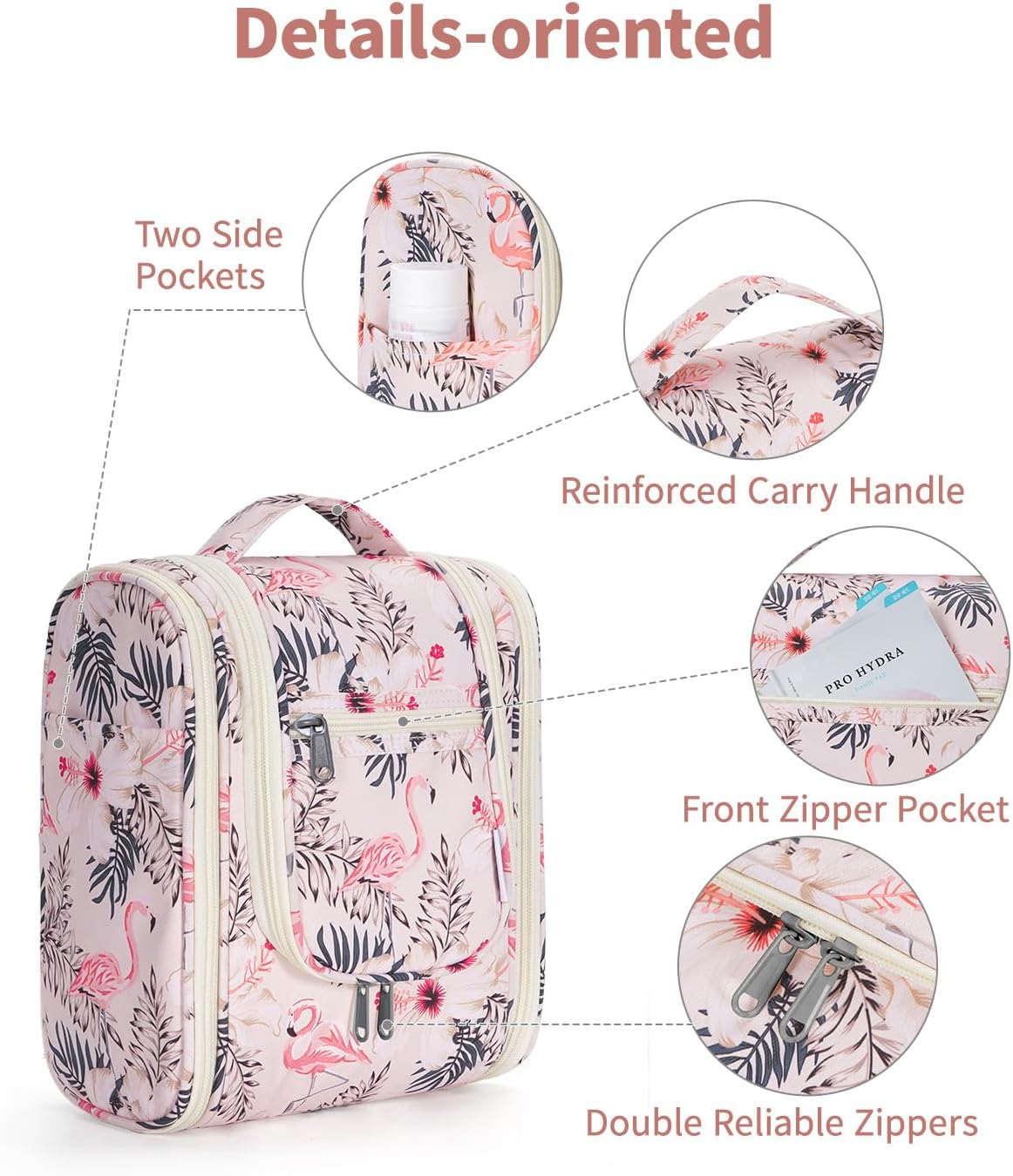 Narwey Small Hanging Toiletry Bag Women Travel Makeup Bag Organizer Toiletries Bag for Travel Size Essentials Accessories Cosmetics(Medium, Beige Bird)