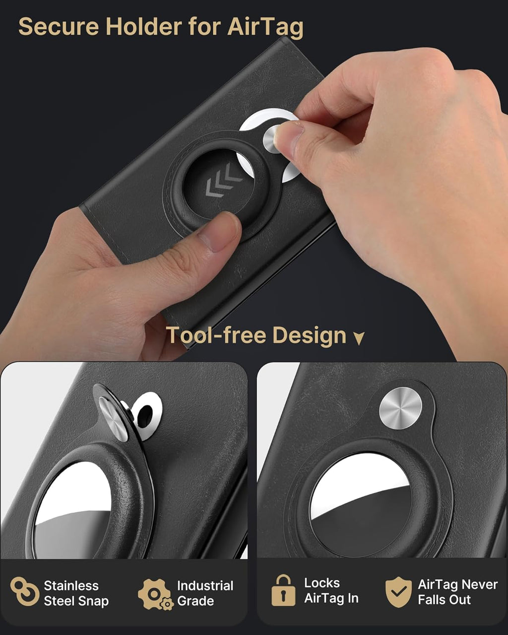 typecase Mens Wallet Card Holder for AirTag: Leather Smart Wallet for Men Compatible with Apple Air Tag, RFID Blocking, Slim, Minimalist - 9-14 Card Capacity | ID Window | Cash Slot (Black)