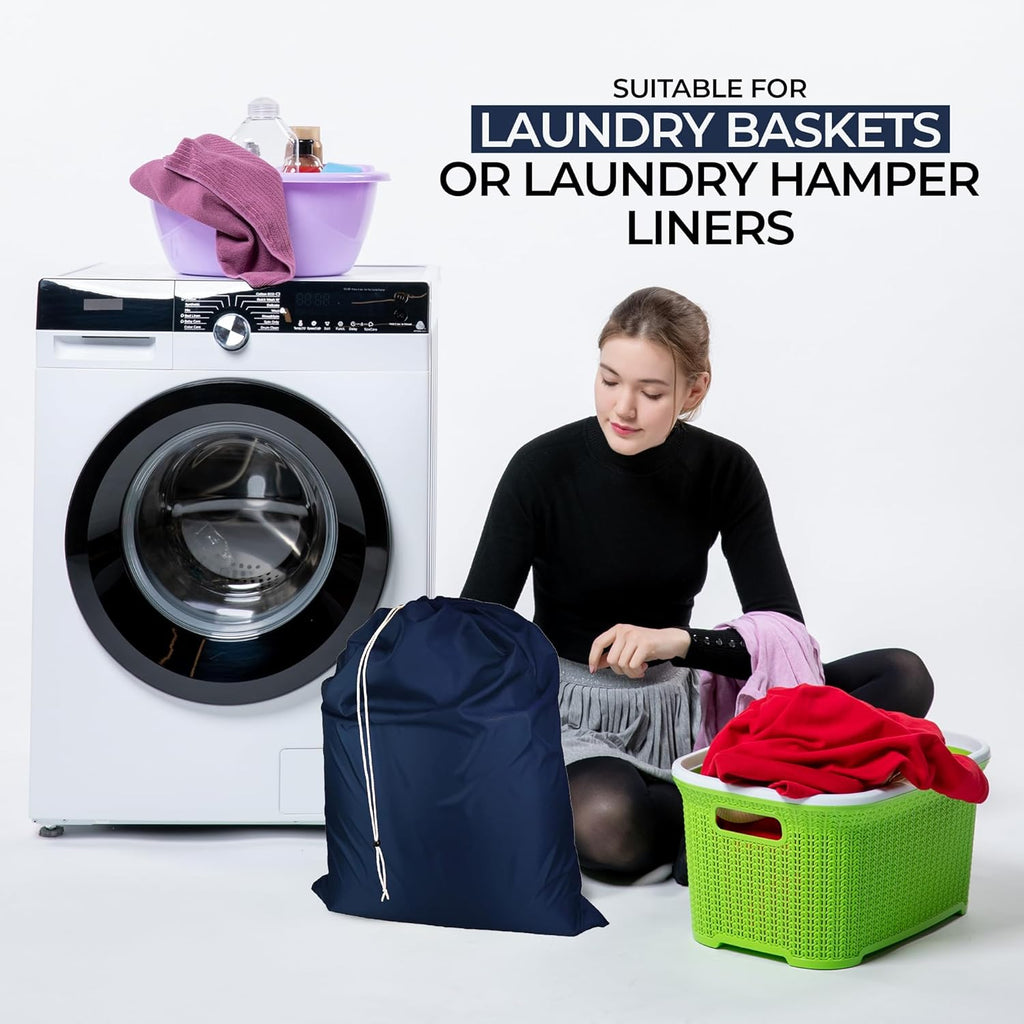 Laundry Bag with Locking Closure Drawstring – Extra Large Heavy Duty 100% Nylon, Large & Foldable Clothes Sack – Lightweight Dirty Laundry Organizer for Travel, Dorm, Gym – L 40" x H 50" (NAVY BLUE)