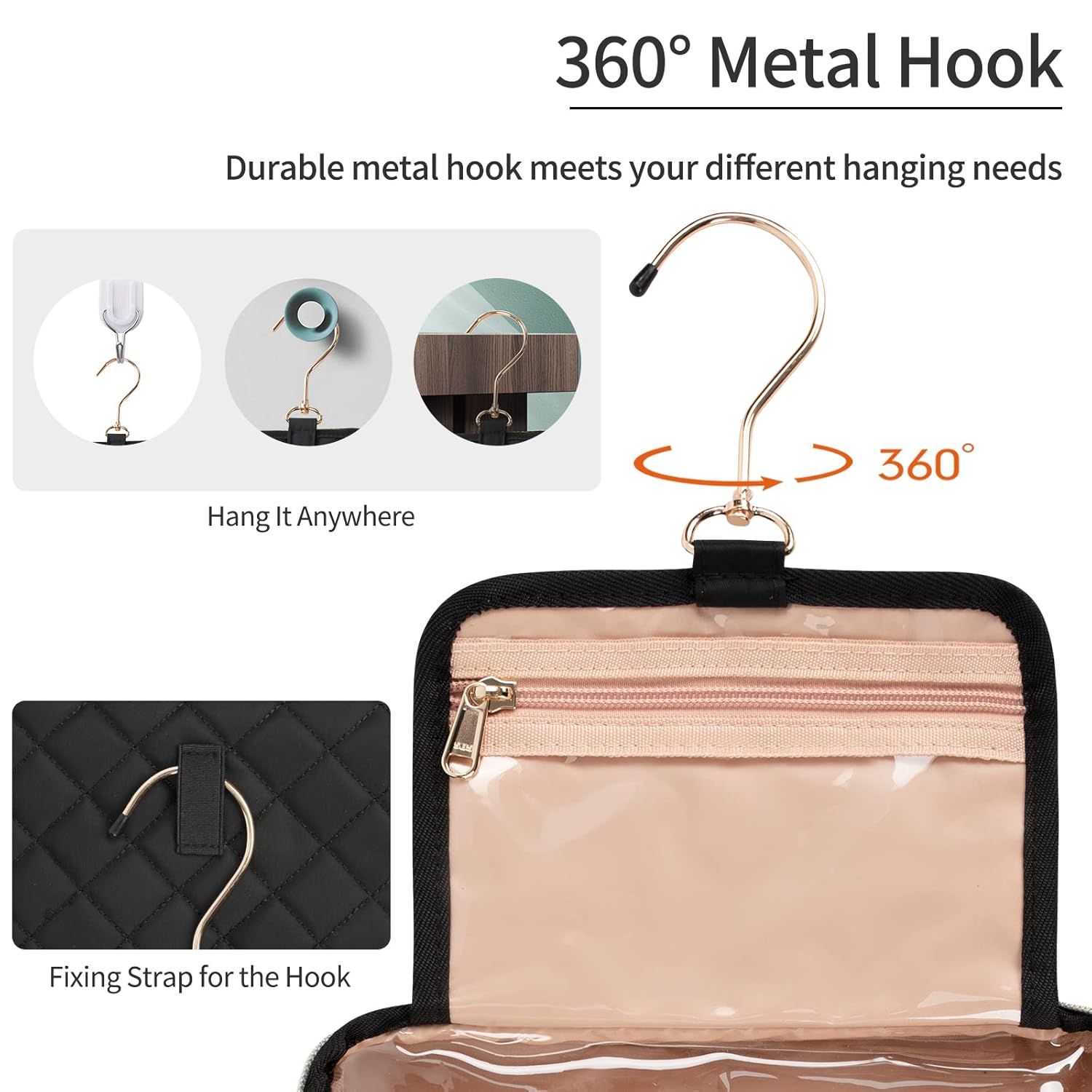 CUBETASTIC Hanging Travel Toiletry Bag, Makeup Bag for Women Girls, 3 Comparment Small Travel Bag Rhombus Quilted Cosmetic Organizer Case Portable Skincare Pouch with Handle