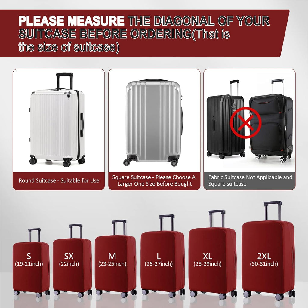 Travel Luggage Cover Suitcase Protector Scratch-Resistant Fit 19-31 Inch Suitcase, Not Included Suitcase (Claret, M(24-25 inch))