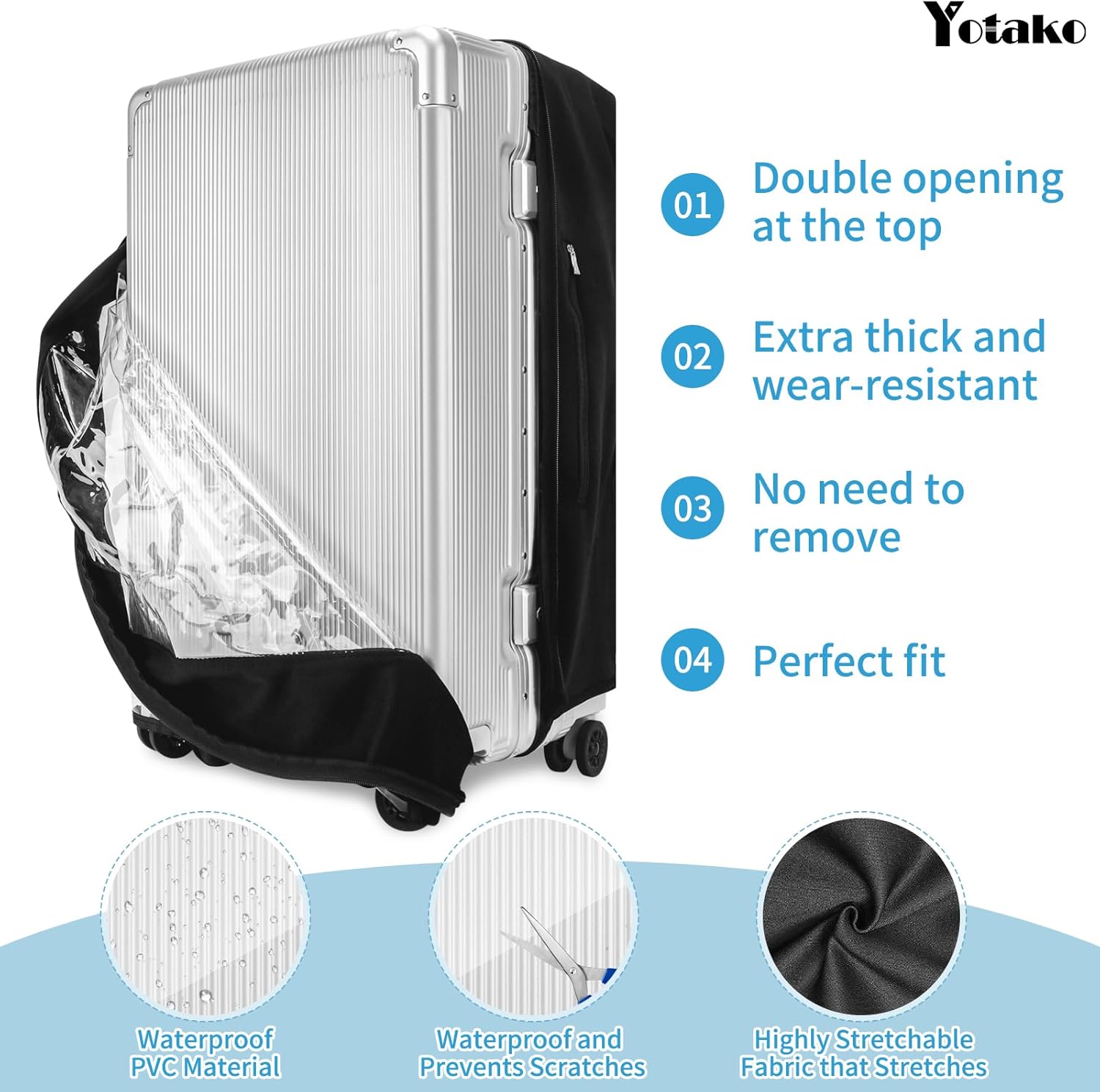 Yotako Upgraded Zippered Transparent PVC Suitcase Cover, No Disassembly Required Clear Luggage Protector for Suitcase Luggage Protector Cover 26''