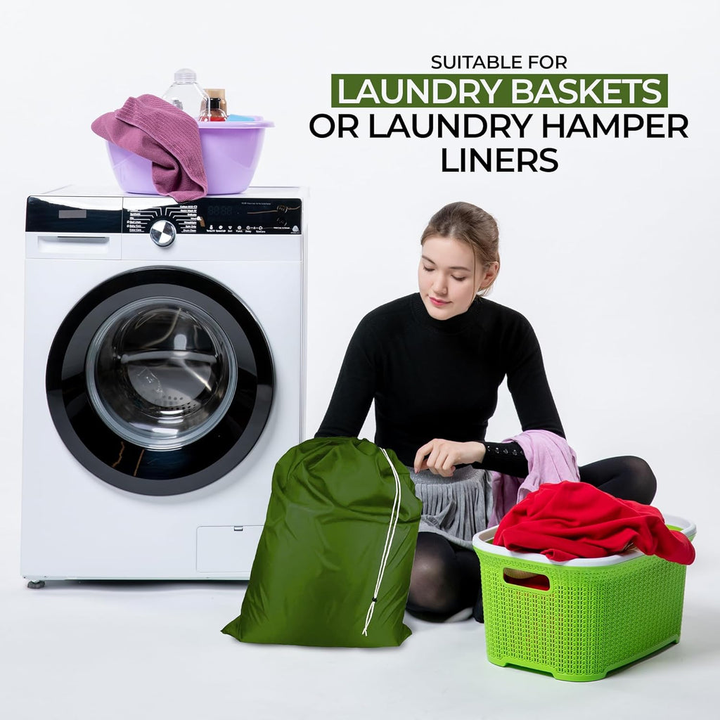Laundry Bag with Locking Closure Drawstring – Extra Large Heavy Duty 100% Nylon, Large & Foldable Clothes Sack – Lightweight Dirty Laundry Organizer for Travel, Dorm, Gym – L 40" x H 50" (ARMY GREEN)