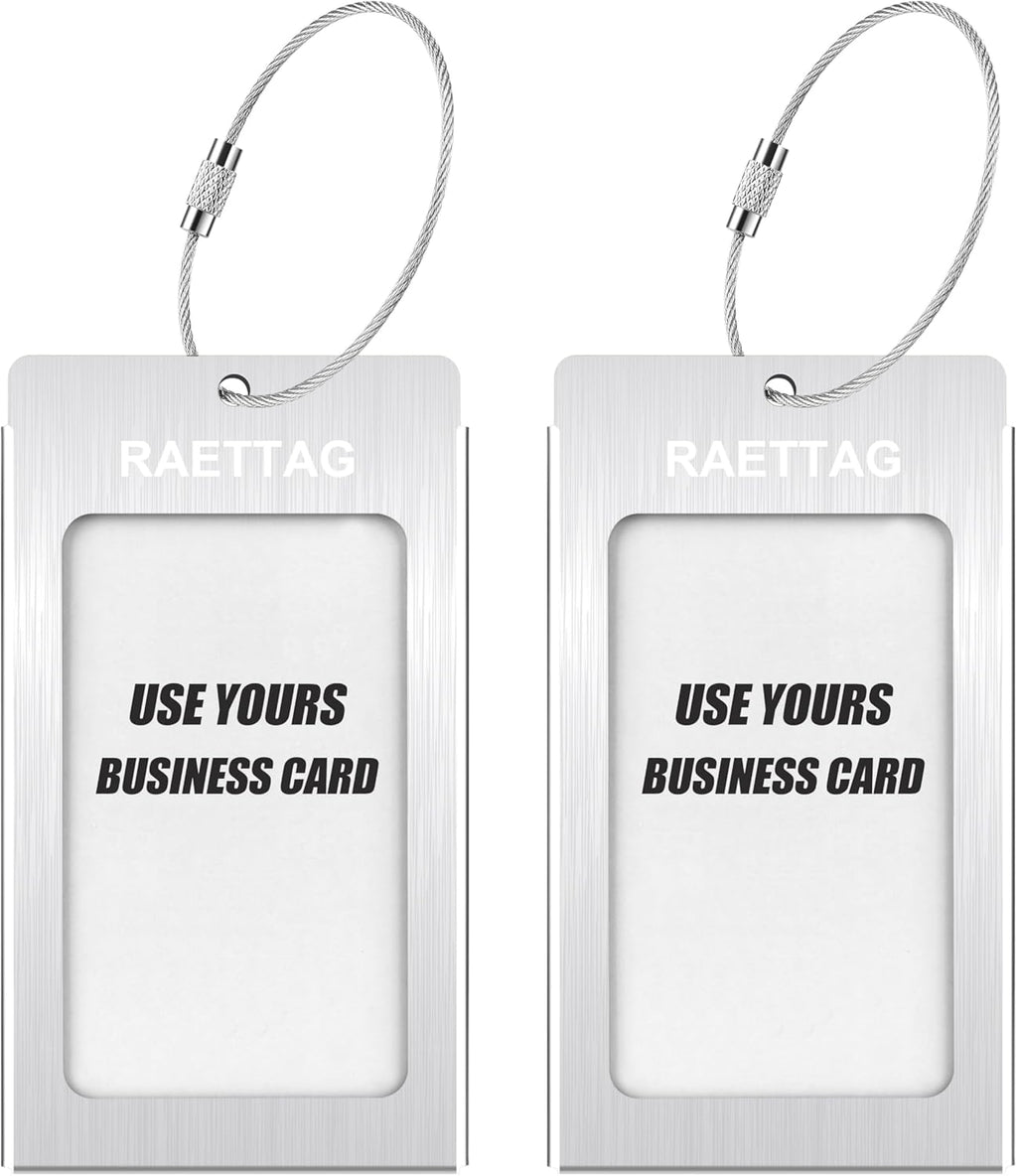 Luggage Tags Metal Suitcase Tags Travel Bag ID Identifier Luggage Tag (Silver 2-Pack)
