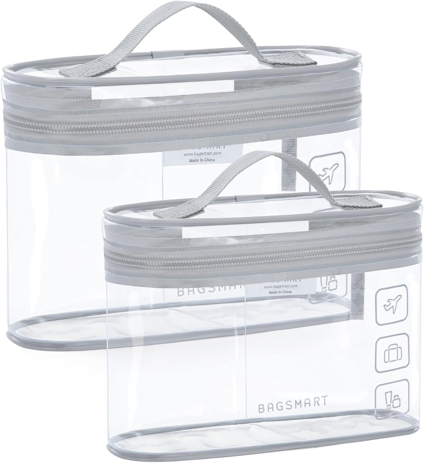 BAGSMART TSA Approved Toiletry Bag, 2 Pack Clear Makeup Cosmetic Bag Organizer, Quart Size Travel Bag for Toiletries, Carry-on Travel Accessories Essentials, Gray-2pcs