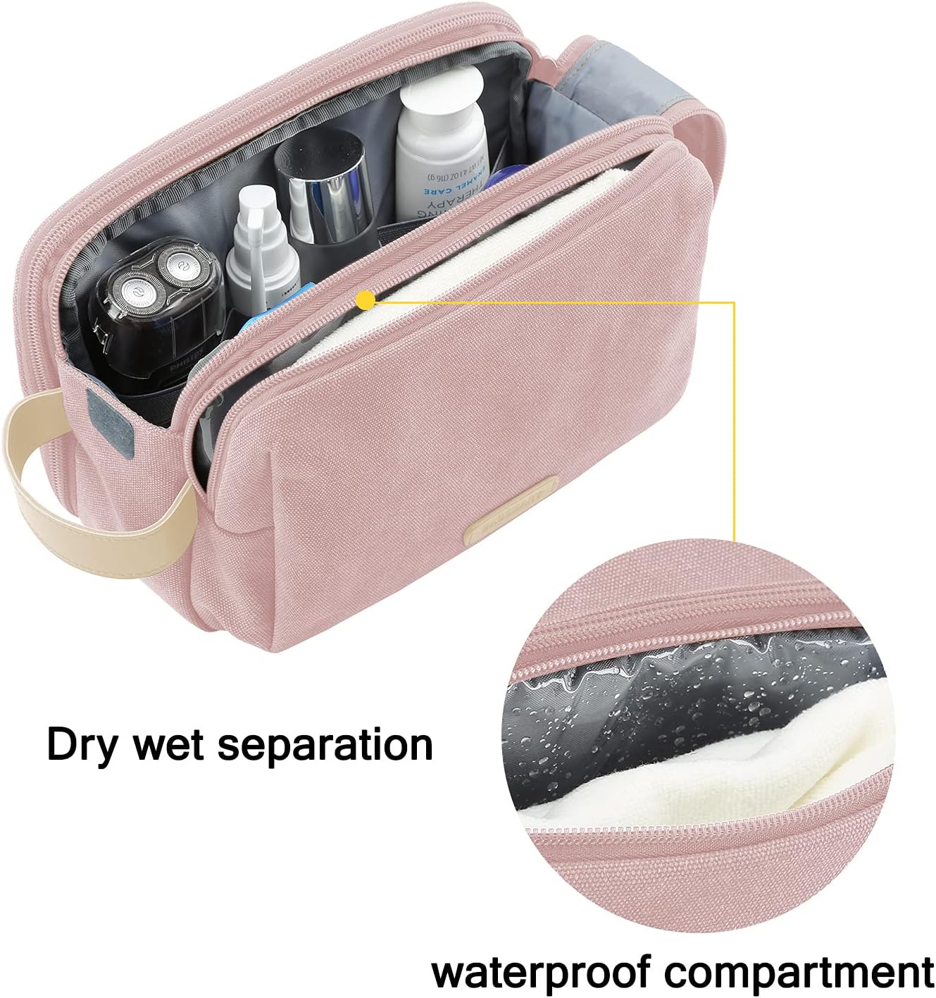 BAGSMART Toiletry Bag for Women, Cosmetic Makeup Bag Organizer, Travel Bag for Toiletries, Dopp Kit Water-resistant Shaving Bag for Accessories, Pink-Medium