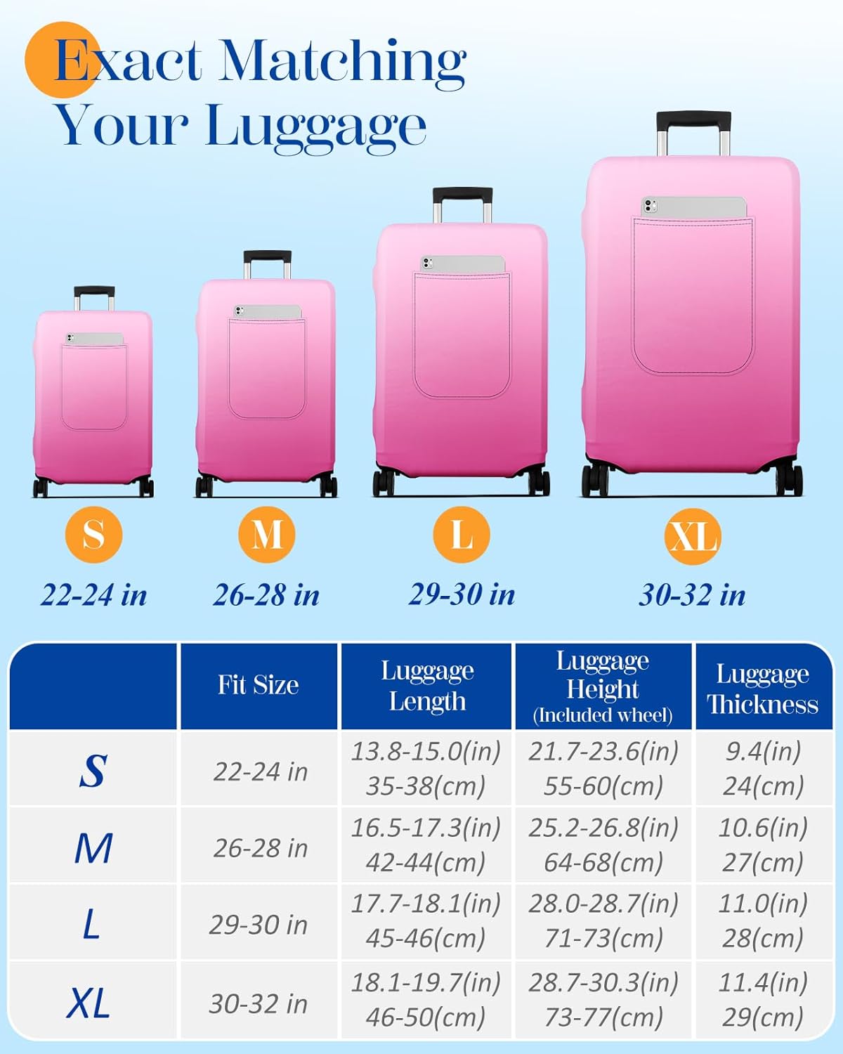 Slohif Luggage Cover for Suitcase Tsa Approved Protector - Luggage Sleeve Large Suit Case Cover Travel Stretch Baggage Case Protective Washable Fit 18-20 Inch Rose Gradient XS