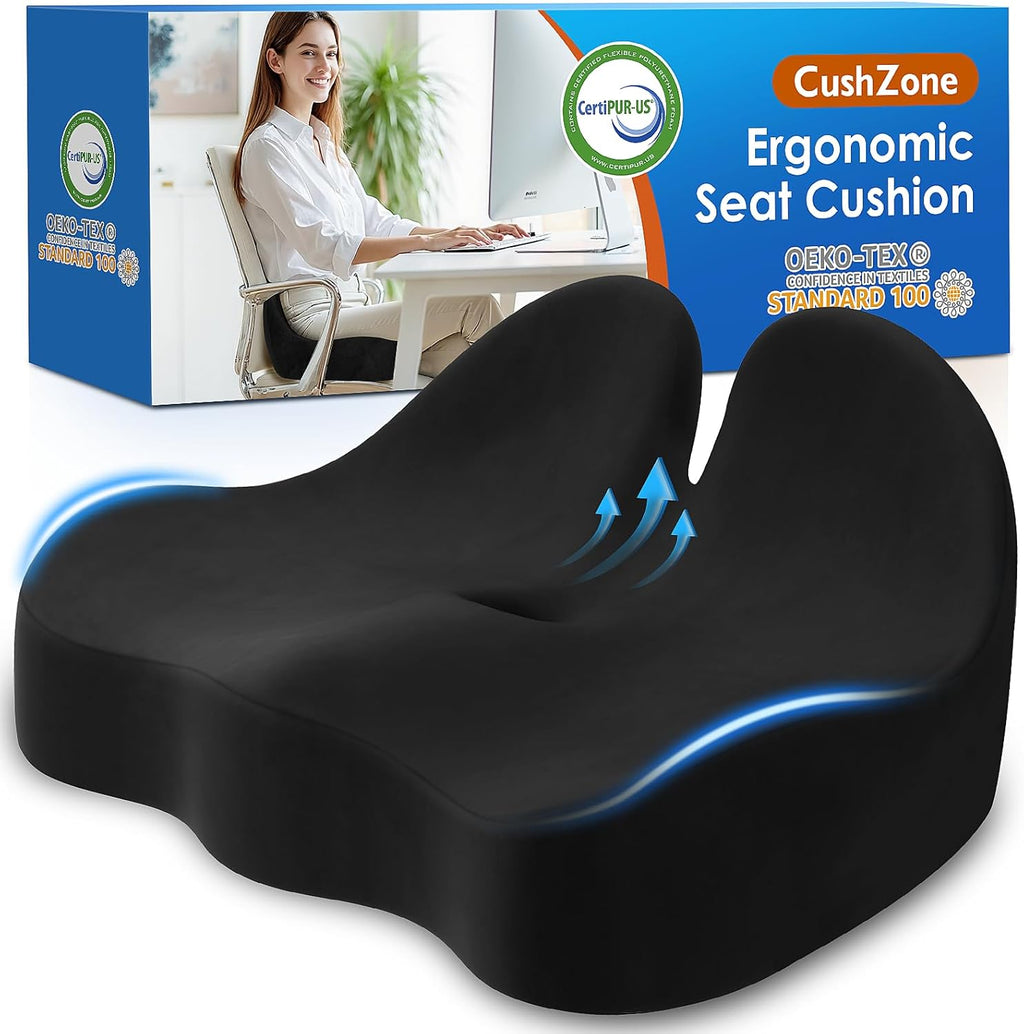 Seat Cushion, Memory Foam Office Chair Seat Cushion for Office Chairs/Car/Long Trip/Desk Chair/Gaming, Extra Large Size for Sciatica & Hip & Tailbone Pain Relief, Sciatica Support (Black)