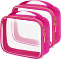 Travel Toiletry Bag,2 Pack Clear Makeup Bags with Handles,180°Opening Clear Cosmetic Bags for Traveling Women,Men,Travel Essentials,Rose Red
