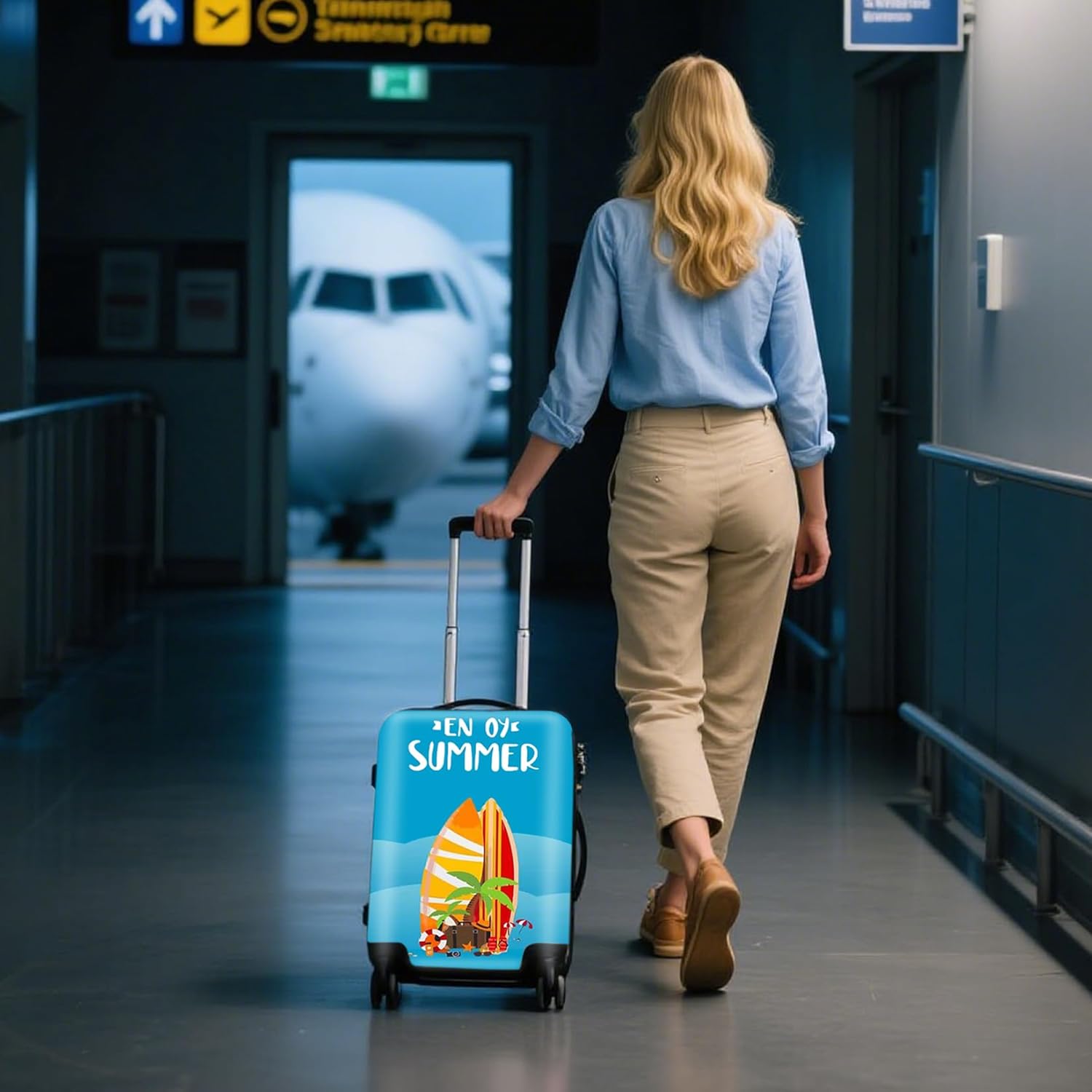 WUJIAONIAO Travel Luggage Cover Spandex Suitcase Protector Washable Baggage Covers (S (for 18-20 inch luggage), Beach surfing)