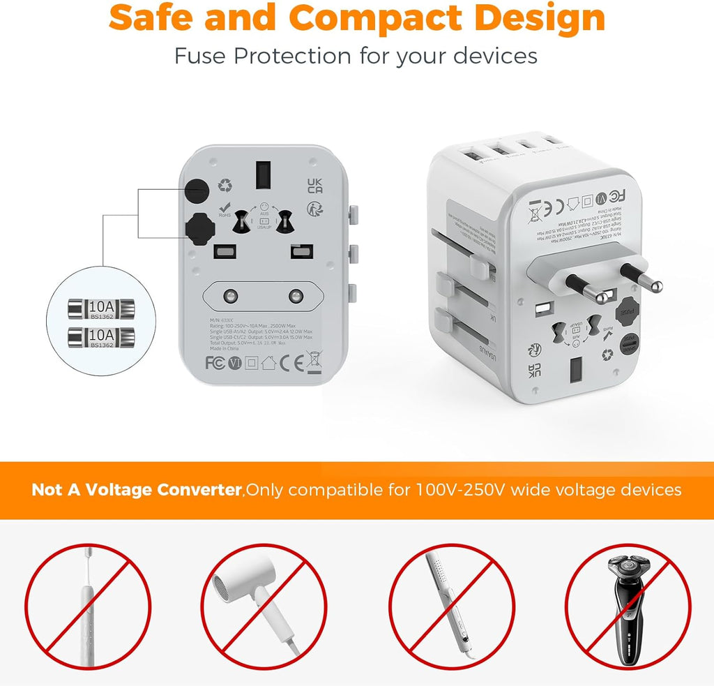 TESSAN Universal Travel Adapter 21W, International Plug Adaptor with 2 USB C Wall Charger 2 USB A Ports, Worldwide Power Outlet Travel Essentials for US to European EU UK AUS (Type C/G/A/I)
