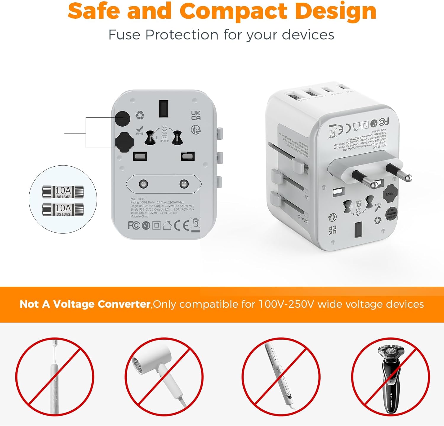 TESSAN Universal Travel Adapter 21W, International Plug Adaptor with 2 USB C Wall Charger 2 USB A Ports, Worldwide Power Outlet Travel Essentials for US to European EU UK AUS (Type C/G/A/I)