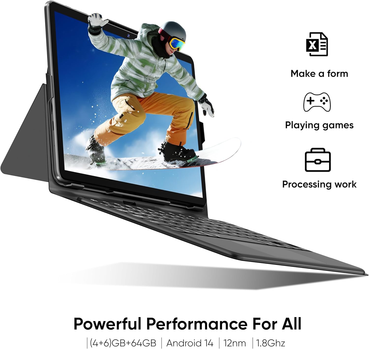 Tablet 10 Inch Android Tablets | with 10GB RAM + 64GB ROM (1TB Expand) | Octa-Core | 1280x800 IPS HD Touchscreen | Dual Camera | 6000mAh. Tablet with Keyboard (Black)