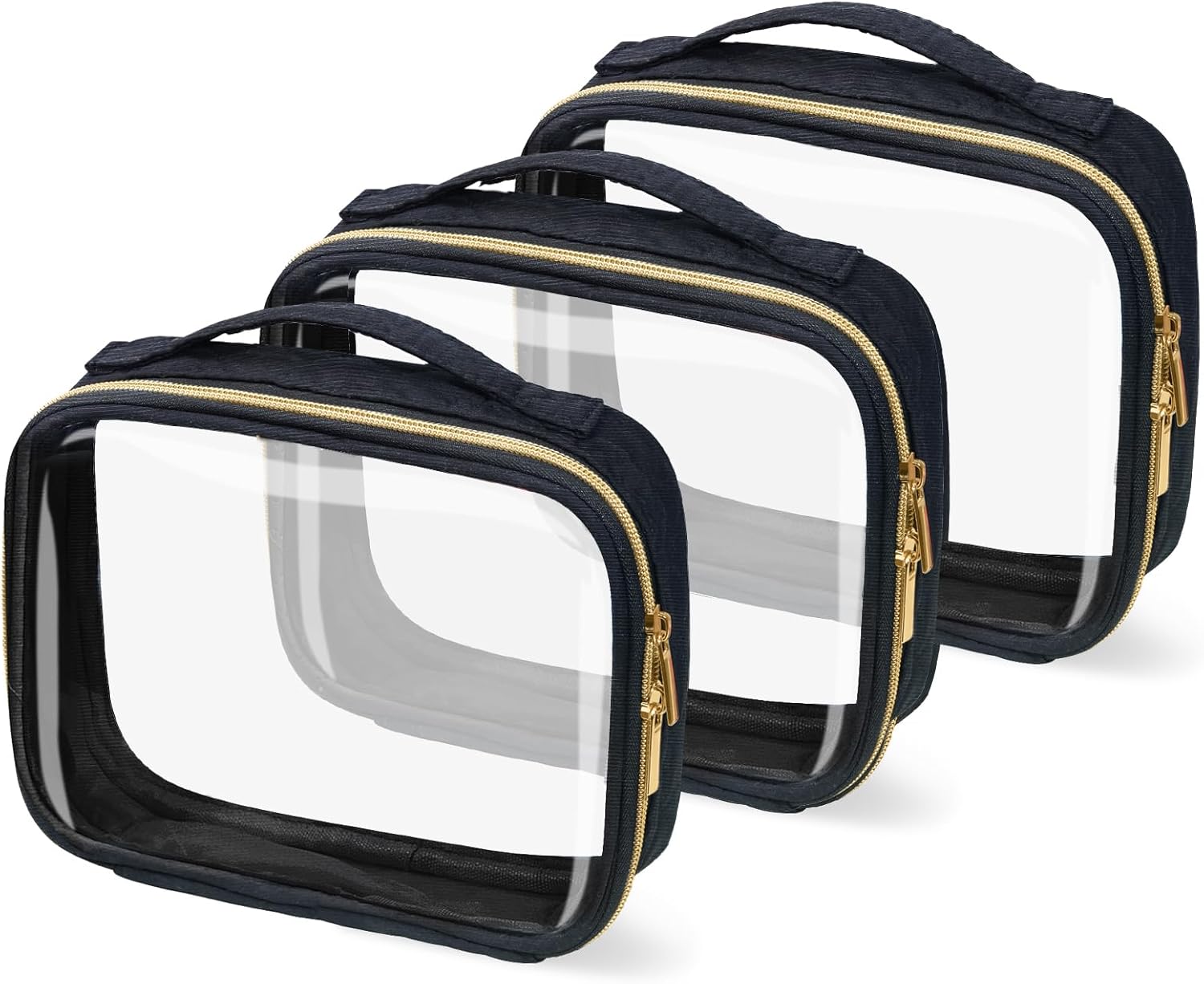 TSA Approved Travel Toiletry Bag,3 Pack Clear Makeup Bags with Handles,Quart Size Clear Cosmetic Bags for Traveling Women,Men,Carry on Airport Airline Compliant Bag,Black