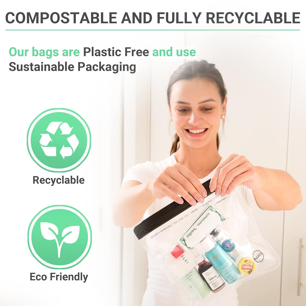 Ogato 3pcs - Clear TSA Approved Toiletry Bag - Our Quart Size Clear Toiletry Bags are Security Approved Worldwide for Liquids & Cosmetics - 100% 3-1-1 Compliant Travel Bags for Toiletries